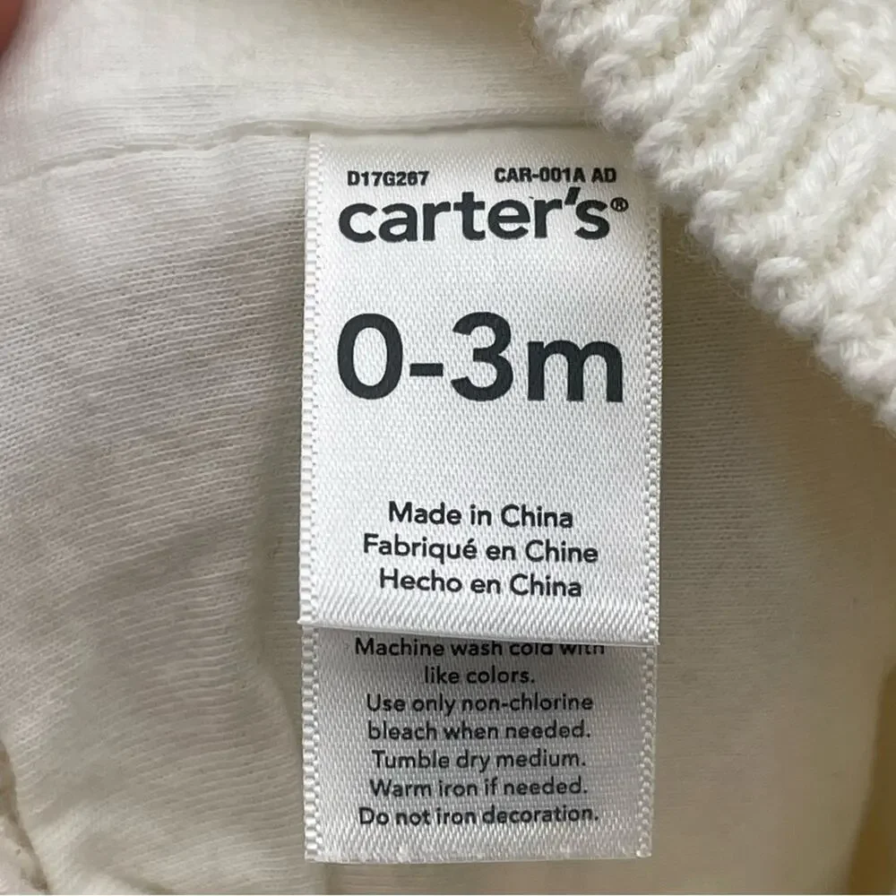 Carter's Cozy Knit Pom-Pom Hat for Kids - White Size 0-3months. Minor Stain